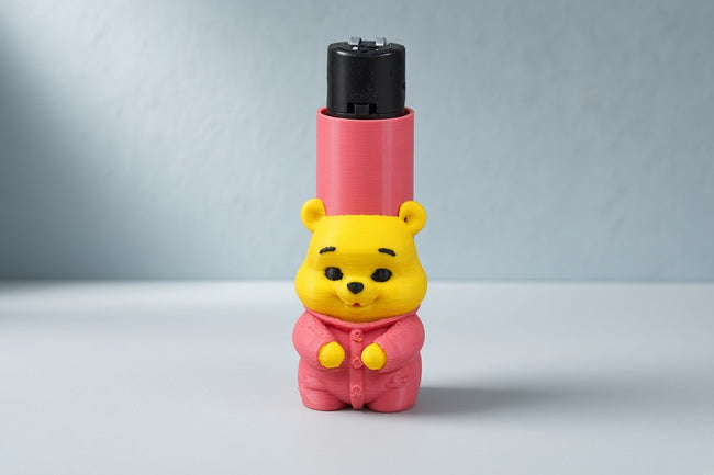 Pembe kıyafetli sarı ayı figürü tasarımlı tekli çakmak, model IMG-003028