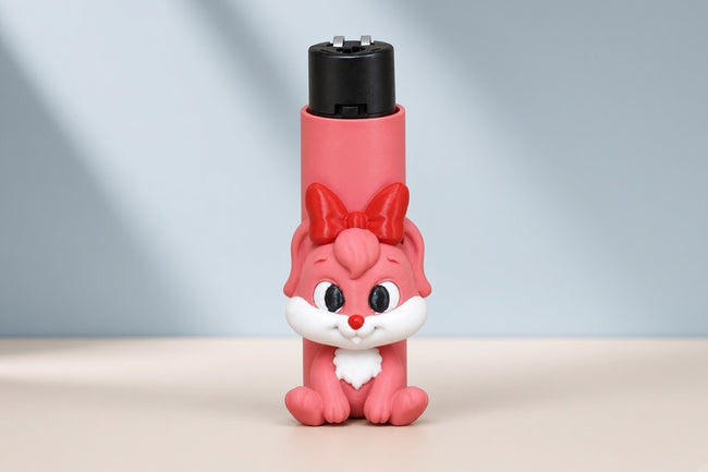 Fiyonklu pembe tavşan figürü tasarımlı tekli çakmak, model 009