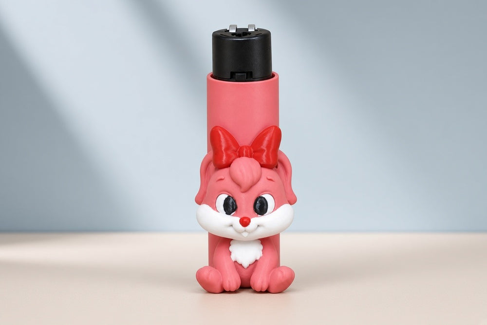 Fiyonklu pembe tavşan figürü tasarımlı tekli çakmak, model 009