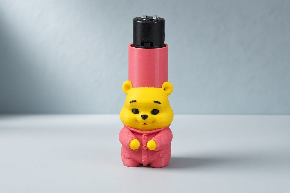 Pembe kıyafetli sarı ayı figürü tasarımlı tekli çakmak, model IMG-003028